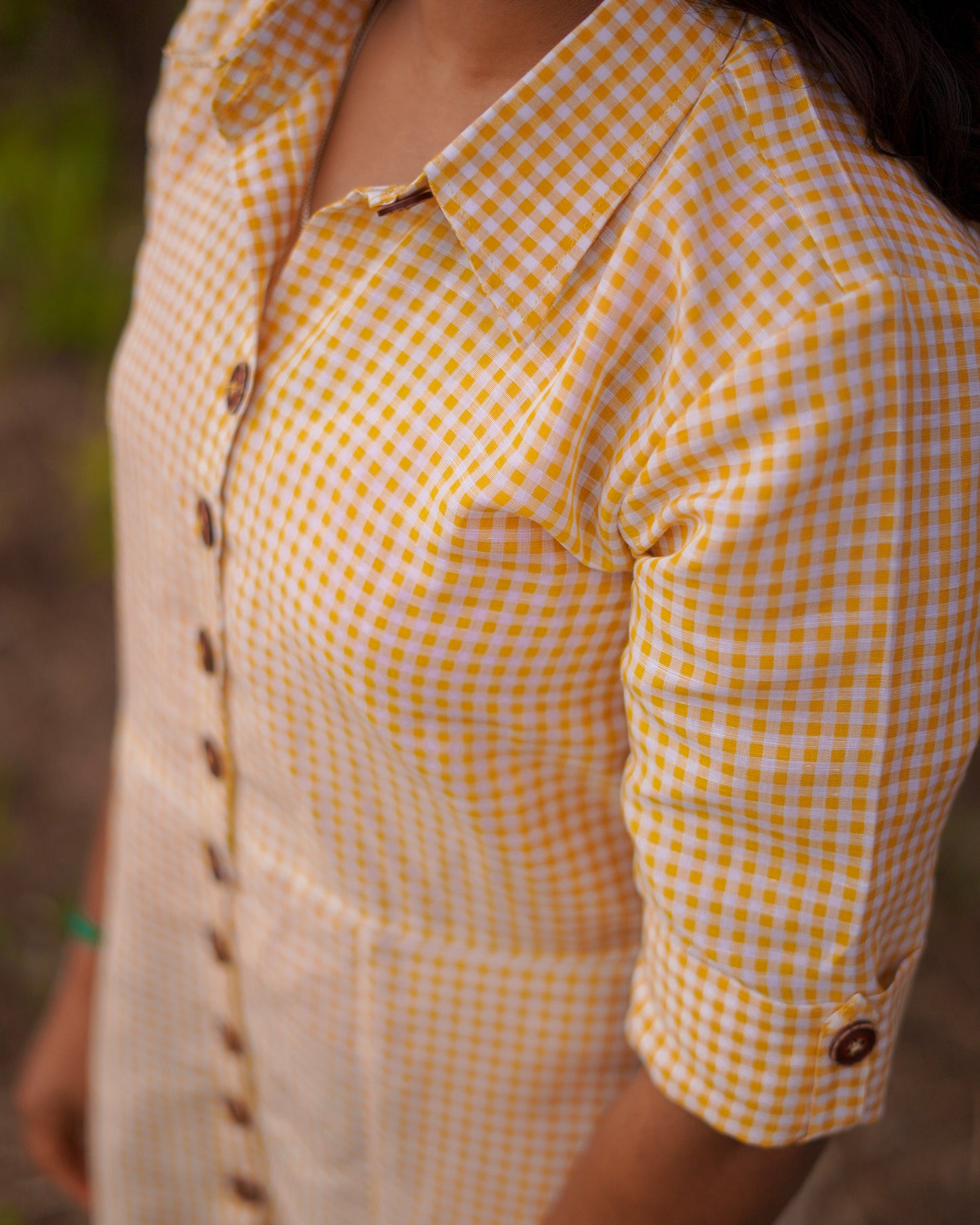 Yellow Checked Linen Shirt Dress