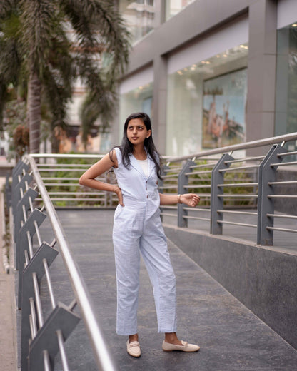 Crushed Organic Cotton Blue Stripes Jumpsuit