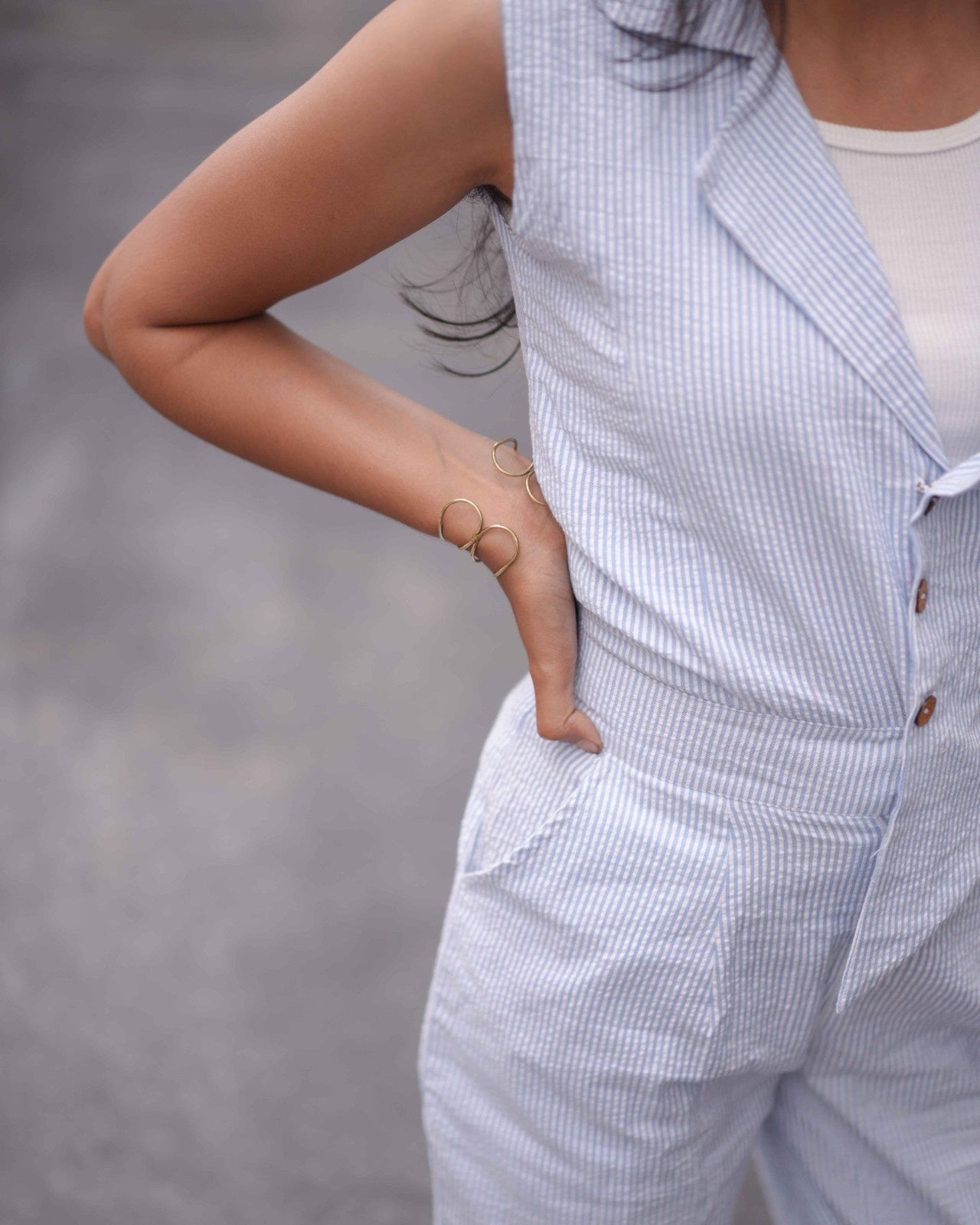 Crushed Organic Cotton Blue Stripes Jumpsuit