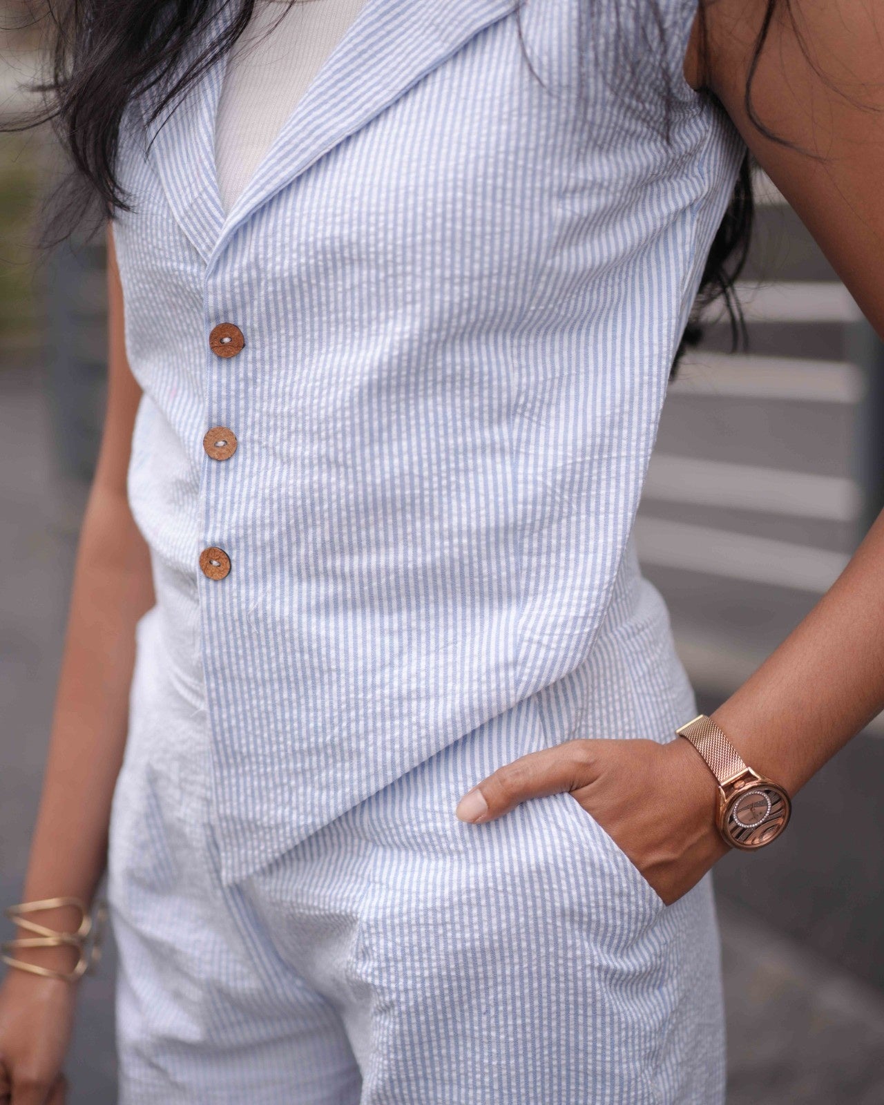 Crushed Organic Cotton Blue Stripes Jumpsuit