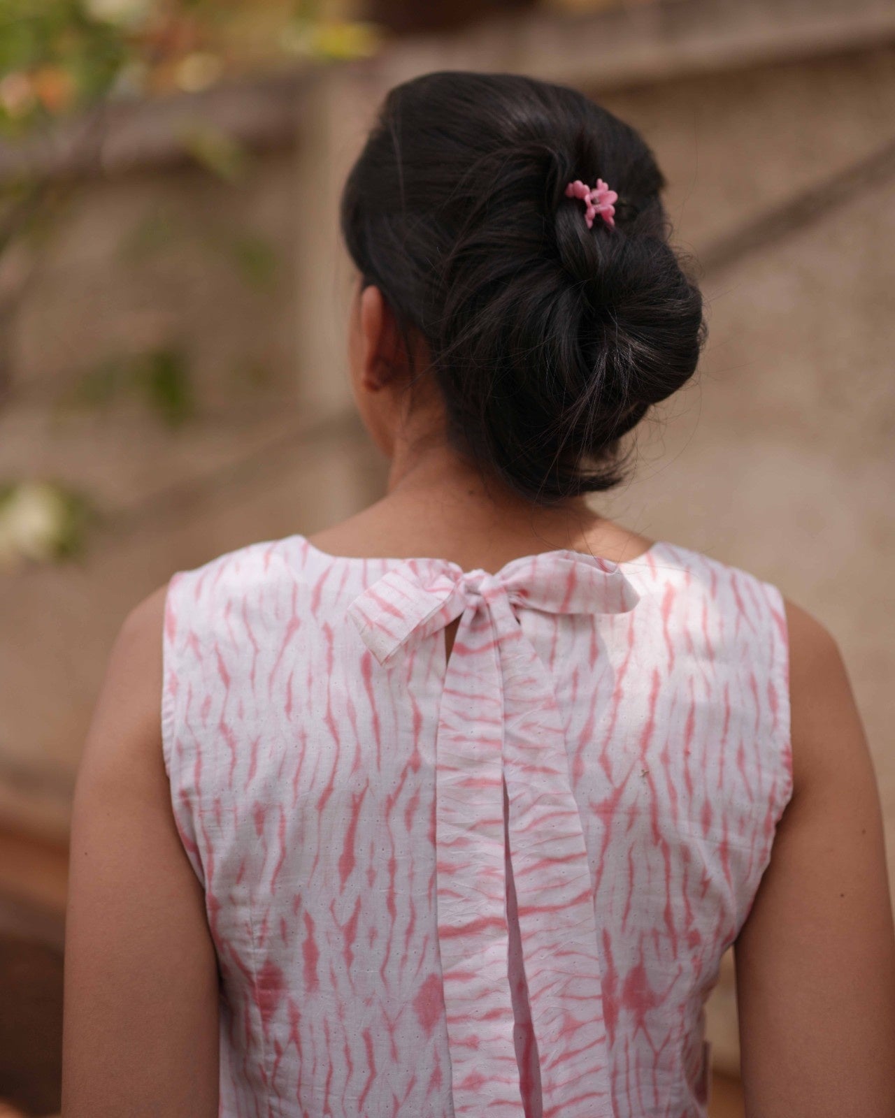 Pink Shibori Hand Dyed Mulmul Cotton Pony Top