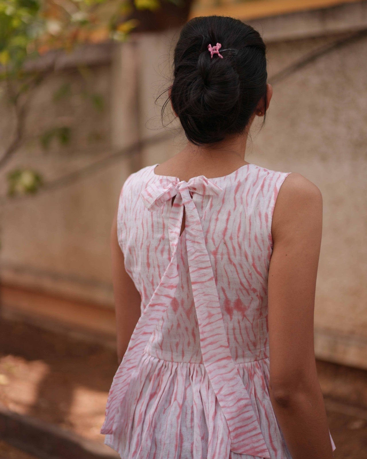 Pink Shibori Hand Dyed Mulmul Cotton Pony Top