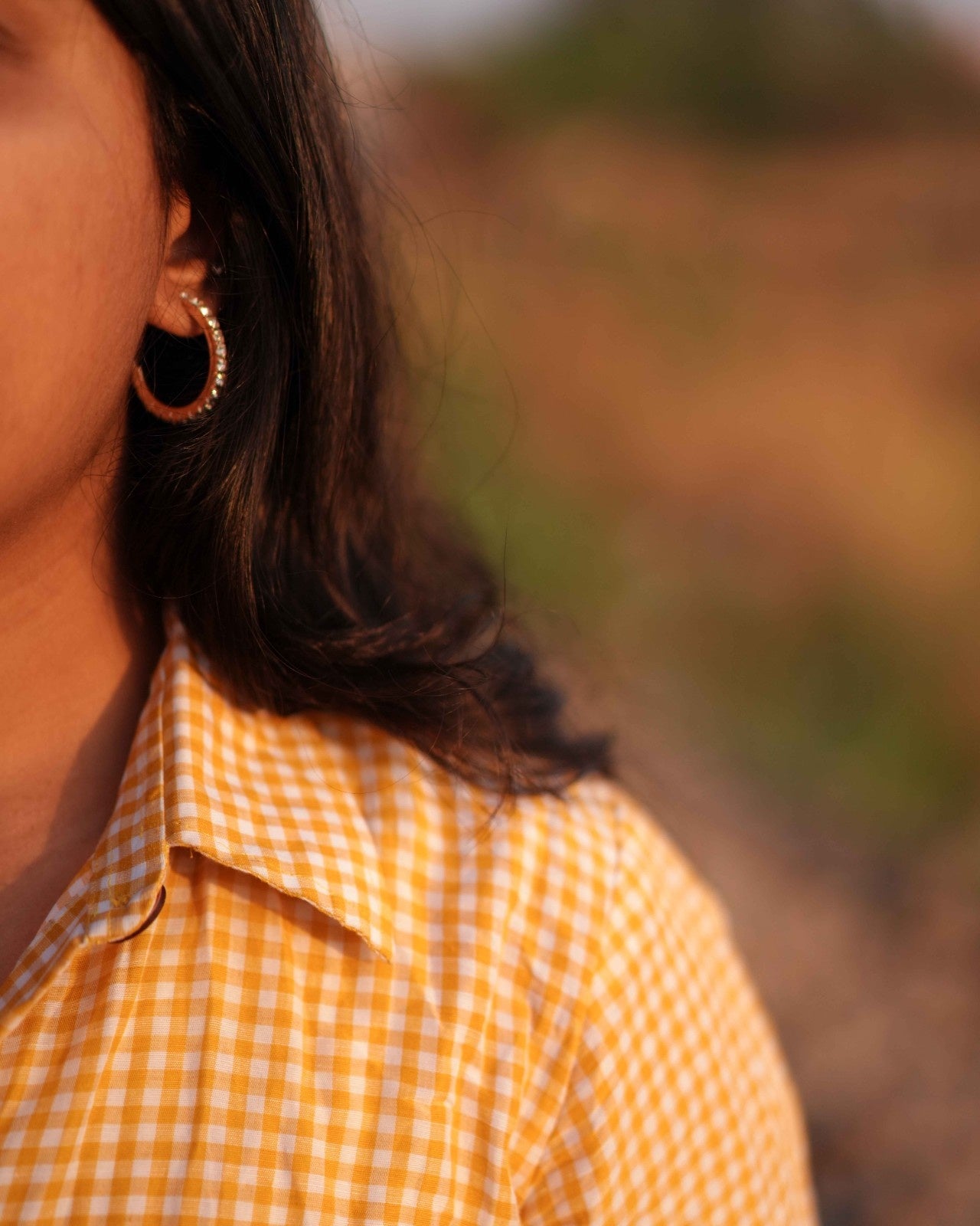 Yellow Checked Linen Shirt Dress